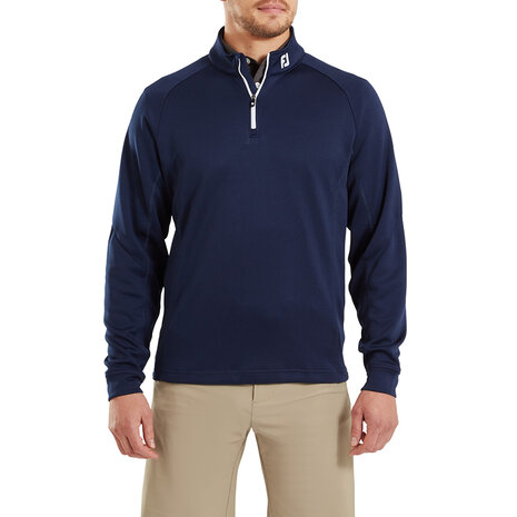 FootJoy Heren Chill-out trui, atletische pasvorm, navy persoon voorkant