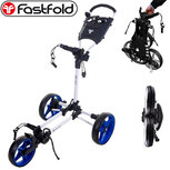 Tweede Kans Fastfold Slim Golftrolley, wit/blauw kras handvat Tweede Kans Fastfold Slim Golftrolley, wit/blauw kras handvat